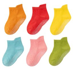 MOMISY Non Slip Trainer Socks Toddlers Infant Socks Warm and Socks Cotton Stretch Crew Anti Slip Socks 6 Pairs - Red Blue & Pink-image-68
