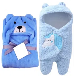 Brandonn Combo of Wearable Hooded Baby Swaddle Blankets Pack of 2 - Sky Blue-picture-26