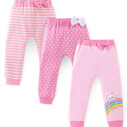 Babyhug Single Jersey Knit Full Length Diaper Legging Kitty Print Pack Of 3 - Pink-image-64
