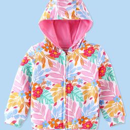 Babyhug 100% Cotton Knit Full Sleeves Hooded Sweat Jacket with Front Zipper & Floral Print - Multicolor-image-35