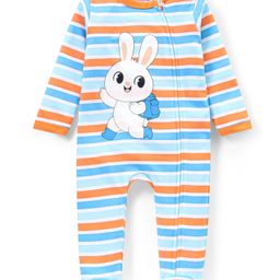 Babyhug Cotton Full Sleeves Striped Sleepsuit Bunny Print - Multicolour-image-68