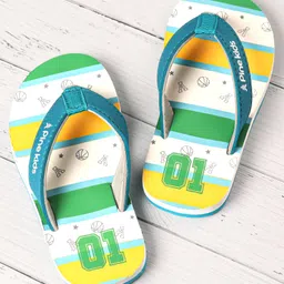 Pine Kids Slip On Flip Flops Basketball Print - Green White & Blue-picture-21
