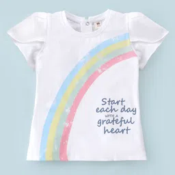 ToffyHouse Cotton Half Sleeves Top Rainbow Print - White-picture-3