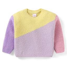 BabyhugKnit Full Sleeves Pullover Sweater with Colour Block Design - Lilac Yellow & Pink-picture-12