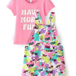 Babyhug Cotton Woven Half Sleeves T-Shirt With Frock Text & Heart Print - Multicolor-image-50