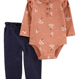Carter's 2-Piece Floral Bodysuit Pant Set - Dark Peach & Blue-image-41