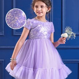 Mark & Mia Woven Half Sleeves Party Frock With Sequin Design & Frill Detailing - Mauve-image-46
