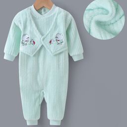 Kookie Kids Full Sleeves Winter Romper With Animal Embroidery - Sea Green-image-65