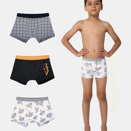 Plan B Cotton Elastane Pack Of 3 Lighting Sign Printed Trunks - White Grey & Black-image-86