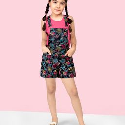 Naughty Ninos Cotton Sleeveless Printed Dungaree With Top - Black-image-17