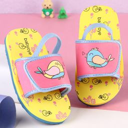 Babyoye Sea Life Printed Flip Flops with Back Strap - Yellow & Pink-image-96