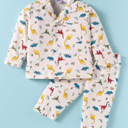 Ben Benny Interlock Knit Full Sleeves Night Suit with Dino Print - White-image-90