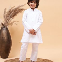 JBN Creation Cotton Full Sleeves Solid Coordinating Kurta & Pyjama Set - White-image-96