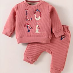 Ollypop Knit Full Sleeves Winter Wear Set With Floral & Animal Embroidery - Rose Gold-image-74