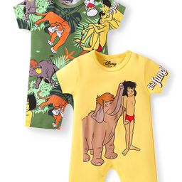 Babyhug Disney Interlock Knit Half Sleeve Romper With Mowgli & Friends Graphic Pack Of 2 - Yellow & Green-image-83