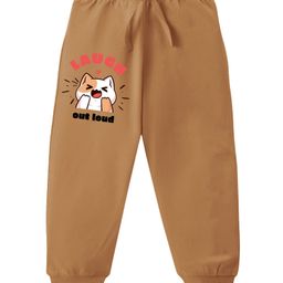 KAVEE Pure Cotton Terry Biowashed Laugh Out Loud Text Printed Joggers- Brown-image-84