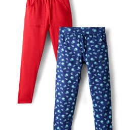 Honeyhap Premium Cotton Elastane Knit Full Length Leggings With Floral Print Pack Of 2 - Prism Pink-image-57