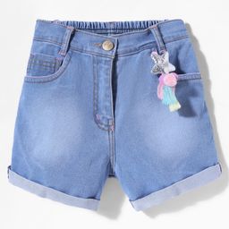 Little Kangaroos Knee Length Denim Shorts With Star Applique - Blue-image-42