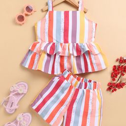 TOONYPORT Cotton Sleeveless Striped Coordinating Top & Shorts Set - Multi Colour-picture-36