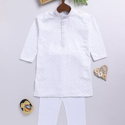 JBN Creation Rayon Full Sleeves Schiffli Embroidered Sequins Embellished Kurta Pyjama Set - White-image-99