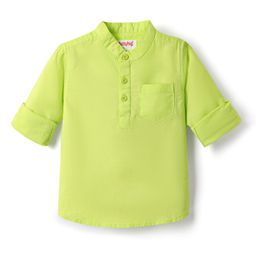Babyhug Linen Woven Full Sleeves Kurta Style Solid Colour Shirts - Lime Green-image-84