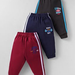 Zero Cotton Knit Full Length Lounge Pant With Text Print Pack Of 3 - Red Blue & Black-picture-25