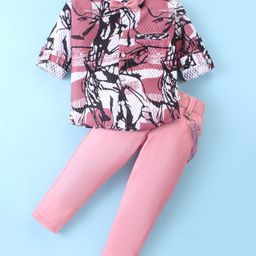 Rikidoos Full Sleeves Abstract Printed Shirt With Pant Suspender & Bow Set - White & Pink-image-85