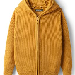 Pine Kids Knit Full Sleeves Solid Color Front Open Hooded Sweater - Mustard-picture-38