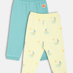 MINI KLUB Cotton Knit Pack Of 2 Crab & Boat Printed Pants - Blue & Lime Yellow-image-67