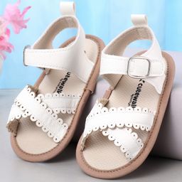 Cute Walk by Babyhug Designed Solid Booties with Velcro Closure - White-picture-45