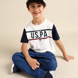 U.S. Polo Assn. Kids Boys Printed Contrast Sleeves Pure Cotton T-shirt-image-86