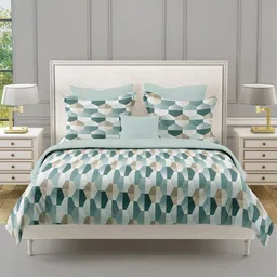 SWAYAM Green & Olive Green Geometric 210 TC Queen Bedsheet with 2 Pillow Covers-image-70