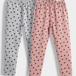 Orange Sugar Infant Girls Pack Of 2 Heart Printed Ankle-Length Leggings-picture-48