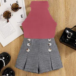 DEL LUNA Girls Halter Neck Top With Checked Skirt-image-45