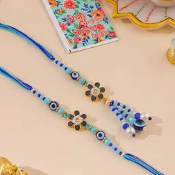 Sangria Evil Eye Beaded Bhaiya Bhabhi Rakhi With Roli Chawal Chandan & Mishri-image-34