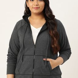 Rute Women Charcoal Grey Solid Hooded Plus Size Sweatshirt-10