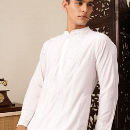 House of Pataudi Floral Embroidered Jashn Pure Cotton Kurta with Trousers-42