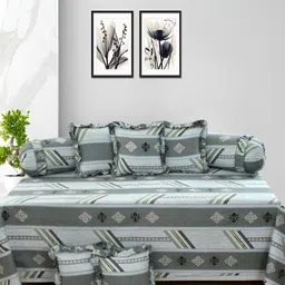Luxmi Cotton Fabrics Set Of 8 Blue Ethnic Printed Bedsheet With Bolster & Cushion Covers-image-77