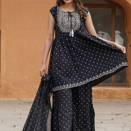 KALINI Ethnic Motifs Embroidered Regular Thread Work Kurta With Trouser And Dupatta image 2