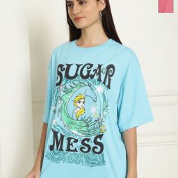 Metronaut Women Pack of 2 Graphic Printed Round Neck Cotton Oversized T-shirts-image-91