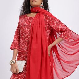 Anouk Floral Printed Pure Cotton Kurta with Trousers & Dupatta-image-72
