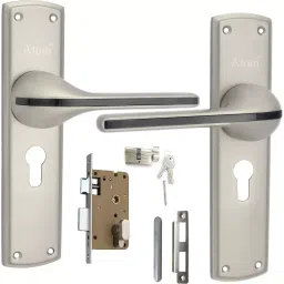 Atom Zinc Alloy Silver and Black Door Handle Lock Set, O-39_C/Y-S.S-16