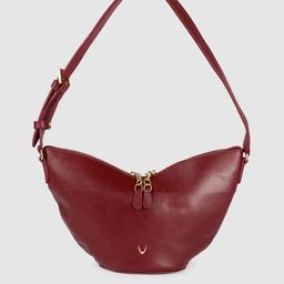 Hidesign Maroon Leather Structured Shoulder Bag-46