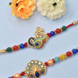 MEIRA JEWELLERY Pack Of 2 Beaded Studded Rakhi Gift Set-image-67