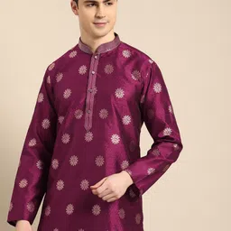 Anouk Men Ethnic Motifs Kantha Work Jacquard Kurta-image-93