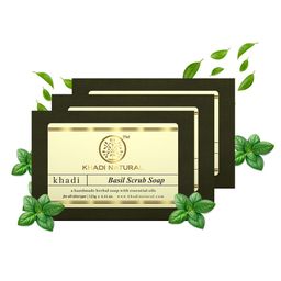 Khadi Natural Set Of 3 Basil Scrub Soaps-43
