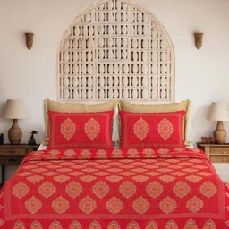 JAIPUR FABRIC Red & Gold Toned 240 TC Cotton King Bedsheet Set 2.74 m x 2.74 m-image-16