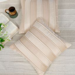 SOKNACK Cream 2 Pieces Striped Velvet Square Shaped Cushion Covers-7