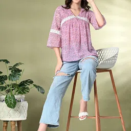 The Roadster Lifestyle Co Printed A-Line Top-image-74