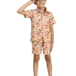 Funny Bones Clothings Boys Printed Shirt Collar Short Sleeves Linen Shirt & Shorts-image-93